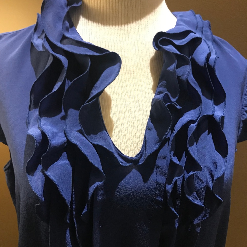 Tahari Silk Sleeveless Blouse with Ruffles